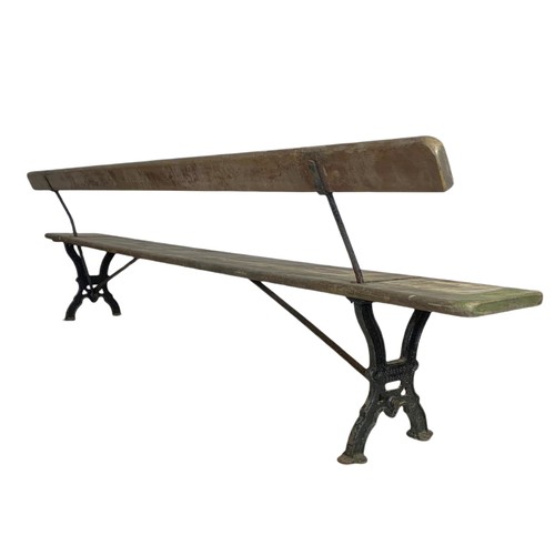 994 - Long early 20th century J.P. Corry reversible railway bench. 274.5cm