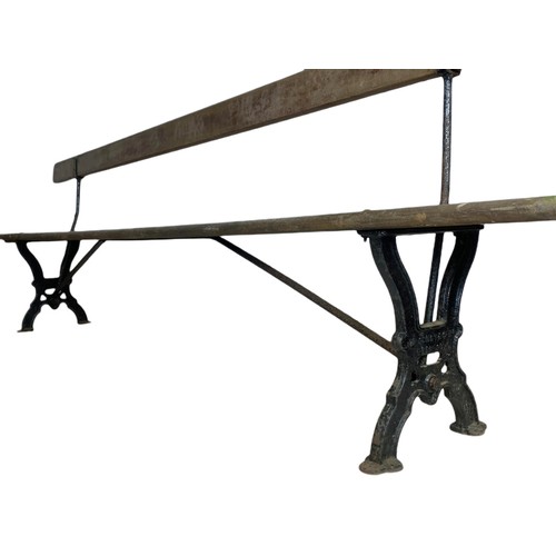 994 - Long early 20th century J.P. Corry reversible railway bench. 274.5cm