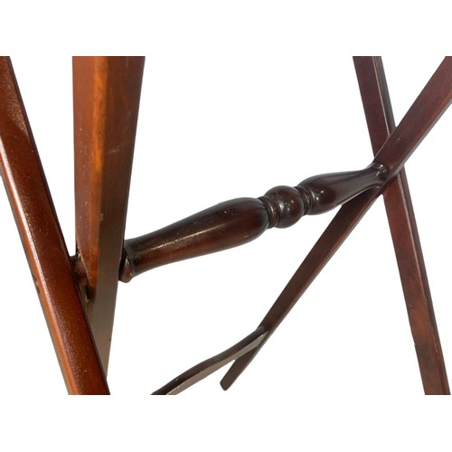 1042 - Vintage mahogany folding reading stand. 128cm