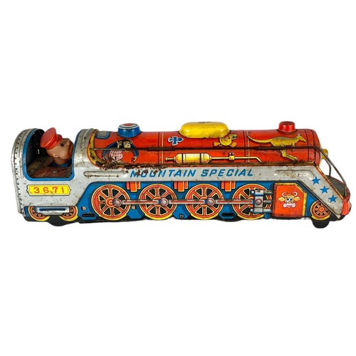 120b - Vintage Mountain Special tin plate toy train. 40cm