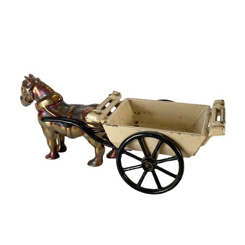 610 - Vintage cast iron horse and cart. 35cm