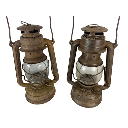 632 - Pair of vintage hurricane lamps. 27cm