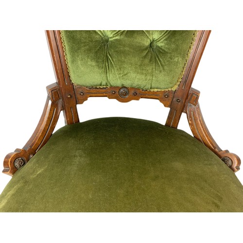 974 - Victorian walnut ladies chair. 59/60/90cm