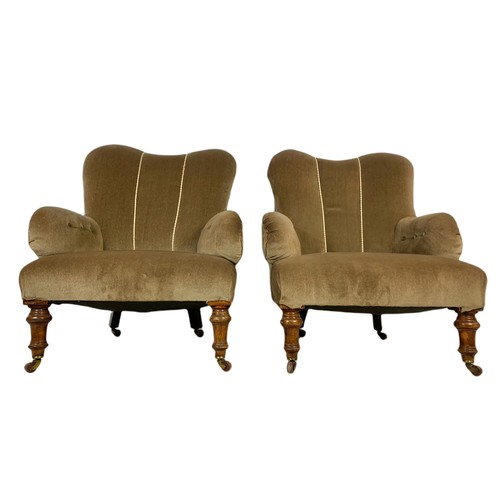 929 - Pair of Victorian walnut parlour armchairs. 62/65/85cm