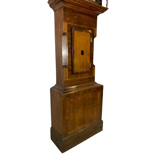 931 - Large Victorian oak long case clock with 1 weight and pendulum. 215cm. Condition report, some restor... 