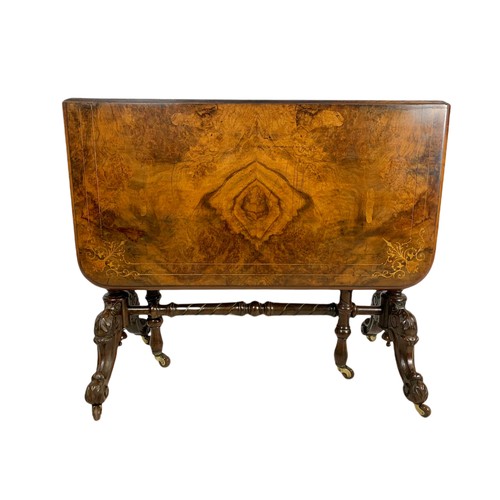 998 - Victorian inlaid burr walnut Sutherland table. 101/87/72cm