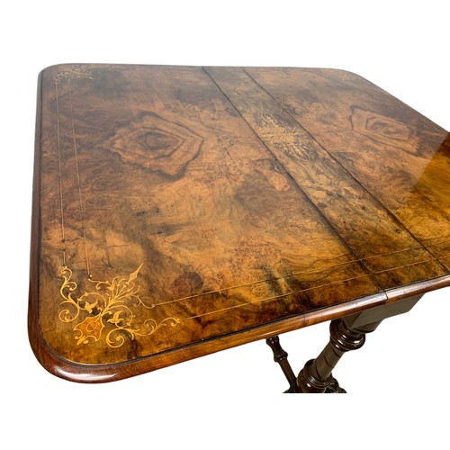 998 - Victorian inlaid burr walnut Sutherland table. 101/87/72cm