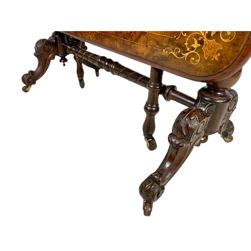 998 - Victorian inlaid burr walnut Sutherland table. 101/87/72cm