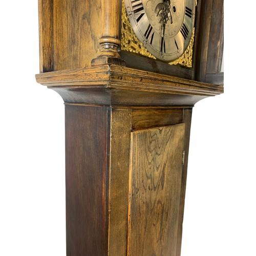 937 - 18th century oak long case clock with brass and steel face, Thomas Radford of Leeds. 192cm.