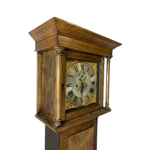 937 - 18th century oak long case clock with brass and steel face, Thomas Radford of Leeds. 192cm.