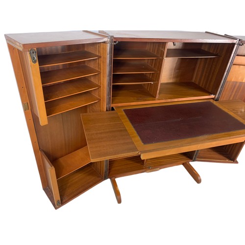 1008 - Teak mid century Magic Box Hideaway Desk. Fully opened 168cm