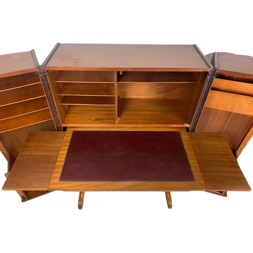 1008 - Teak mid century Magic Box Hideaway Desk. Fully opened 168cm