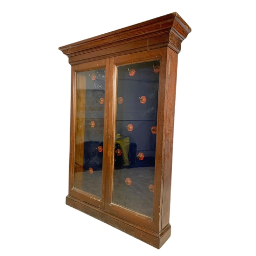 1016a - Large Victorian pitch pine display cabinet, 107x24,137.5cm