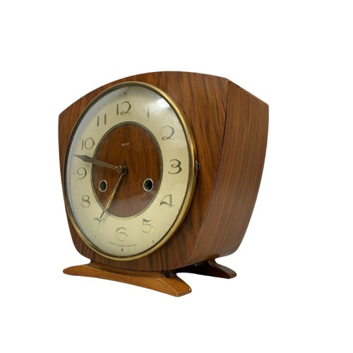 743 - 1960’s mid century walnut Smiths mantle clock with pendulum. 21/20cm. Condition report, no key.