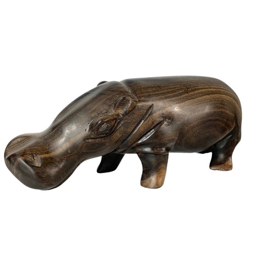 739 - Sundry lot of mid century pieces. Including a rosewood hippo, a pottery vase and a Royal Tuscan plat... 