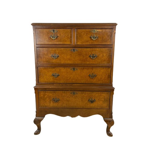 1009 - 1930’s burr walnut chest of drawers. 74/50/101cm