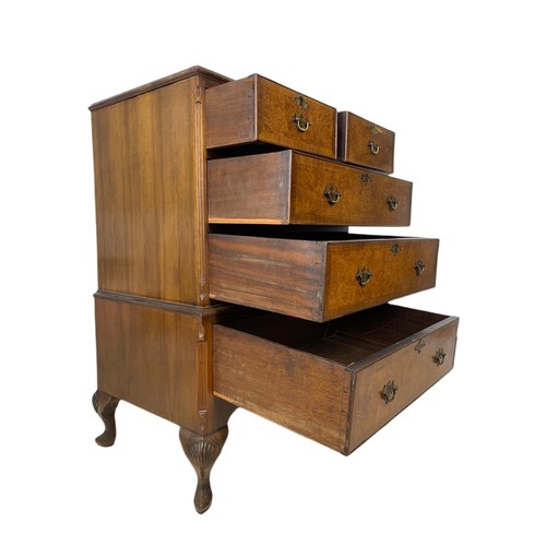 1009 - 1930’s burr walnut chest of drawers. 74/50/101cm