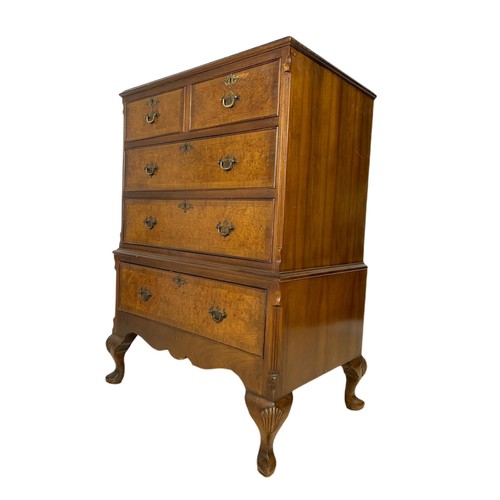 1009 - 1930’s burr walnut chest of drawers. 74/50/101cm