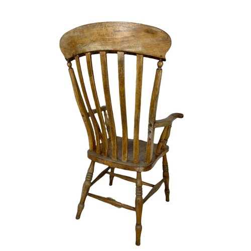 916 - Victorian beech high back country house armchair.  116cm