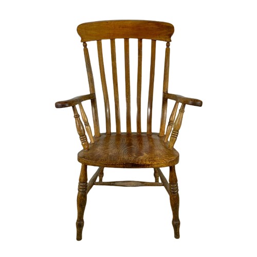 916 - Victorian beech high back country house armchair.  116cm