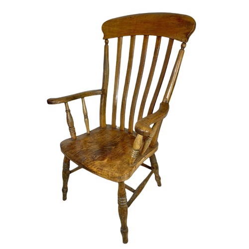 916 - Victorian beech high back country house armchair.  116cm