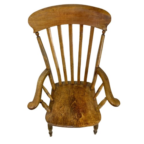 916 - Victorian beech high back country house armchair.  116cm