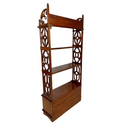 1011 - Mahogany 4 drawer shelving unit. 52/17/111cm