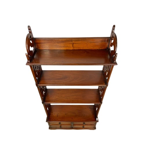 1011 - Mahogany 4 drawer shelving unit. 52/17/111cm