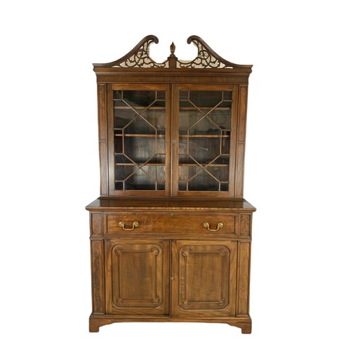 918 - Large Victorian secretaire bookcase in the Georgian style. With swan neck open fret 126/57/231cm