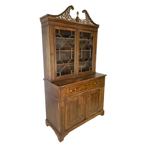 918 - Large Victorian secretaire bookcase in the Georgian style. With swan neck open fret 126/57/231cm