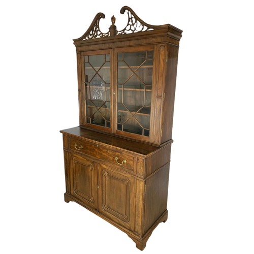 918 - Large Victorian secretaire bookcase in the Georgian style. With swan neck open fret 126/57/231cm