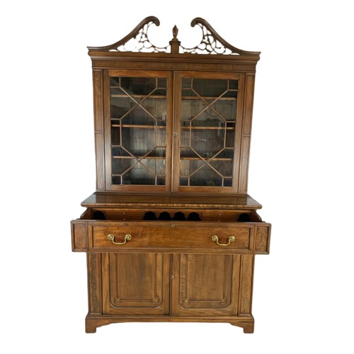 918 - Large Victorian secretaire bookcase in the Georgian style. With swan neck open fret 126/57/231cm