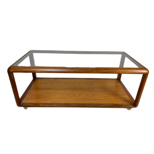 920 - G-Plan Fresco teak mid century 2 tier coffee table with glass top. 111/55/45cm