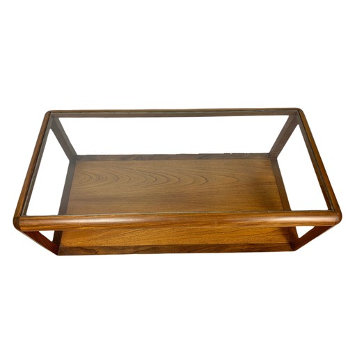 920 - G-Plan Fresco teak mid century 2 tier coffee table with glass top. 111/55/45cm