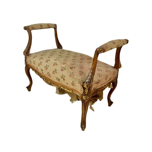 961 - 19th century French style dressing stool on cabriole legs with parcel gilt decoration 77/43/61cm