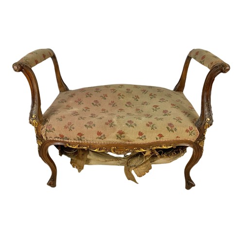 961 - 19th century French style dressing stool on cabriole legs with parcel gilt decoration 77/43/61cm