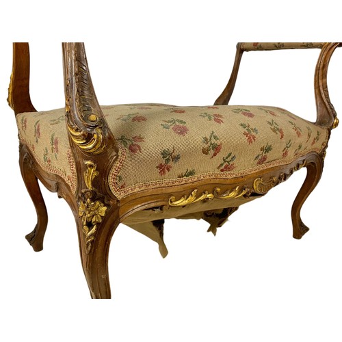 961 - 19th century French style dressing stool on cabriole legs with parcel gilt decoration 77/43/61cm