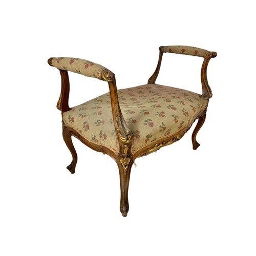 961 - 19th century French style dressing stool on cabriole legs with parcel gilt decoration 77/43/61cm