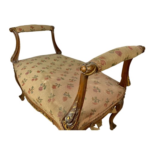 961 - 19th century French style dressing stool on cabriole legs with parcel gilt decoration 77/43/61cm