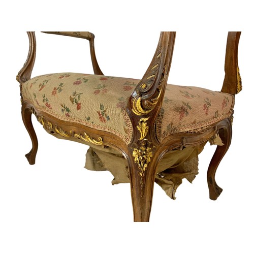 961 - 19th century French style dressing stool on cabriole legs with parcel gilt decoration 77/43/61cm