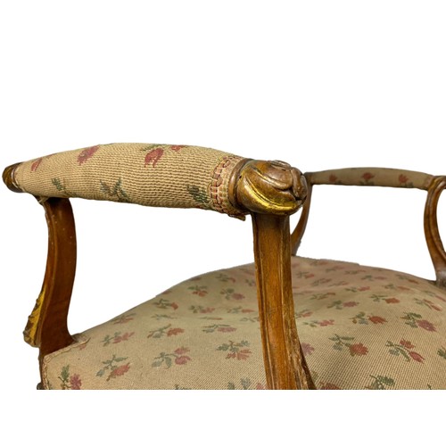 961 - 19th century French style dressing stool on cabriole legs with parcel gilt decoration 77/43/61cm