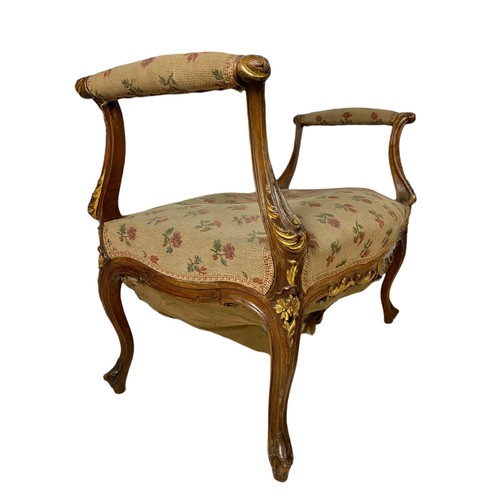 961 - 19th century French style dressing stool on cabriole legs with parcel gilt decoration 77/43/61cm