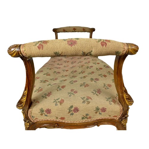 961 - 19th century French style dressing stool on cabriole legs with parcel gilt decoration 77/43/61cm