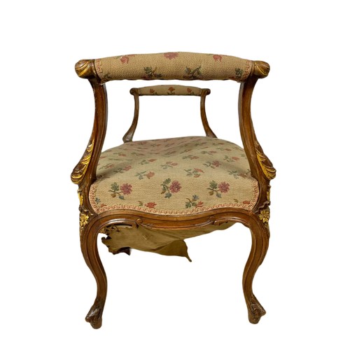 961 - 19th century French style dressing stool on cabriole legs with parcel gilt decoration 77/43/61cm