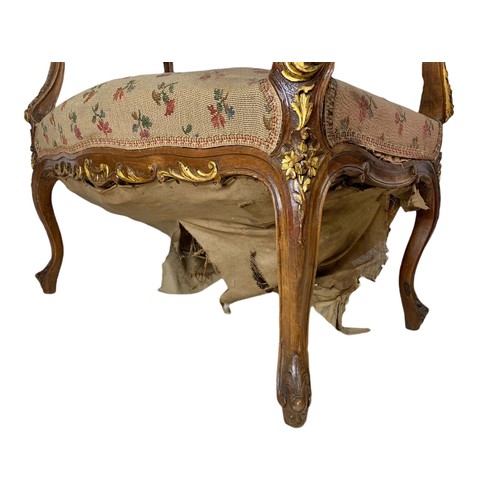 961 - 19th century French style dressing stool on cabriole legs with parcel gilt decoration 77/43/61cm