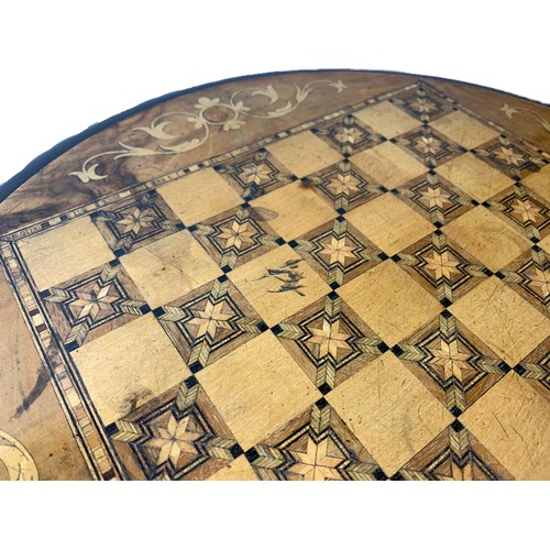 963 - Victorian inlaid carved walnut sewing table 46/46/76cm