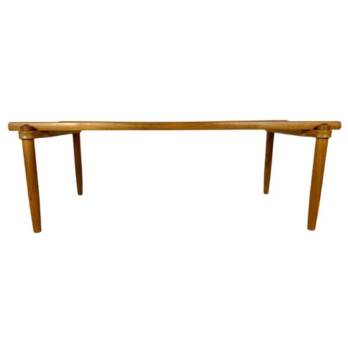 964 - Long teak mid century coffee table with smoked glass. 122/56/41.5cm