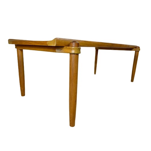 964 - Long teak mid century coffee table with smoked glass. 122/56/41.5cm