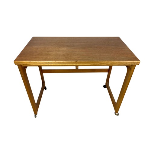 966 - McIntosh teak mid century combination nest/coffee foldout table. 74/40/60cm