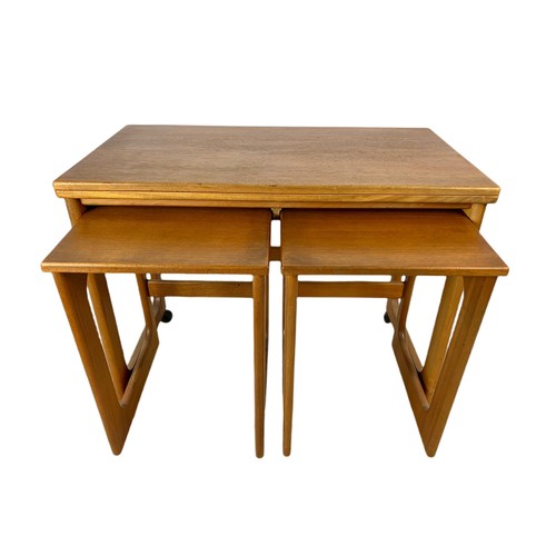 966 - McIntosh teak mid century combination nest/coffee foldout table. 74/40/60cm